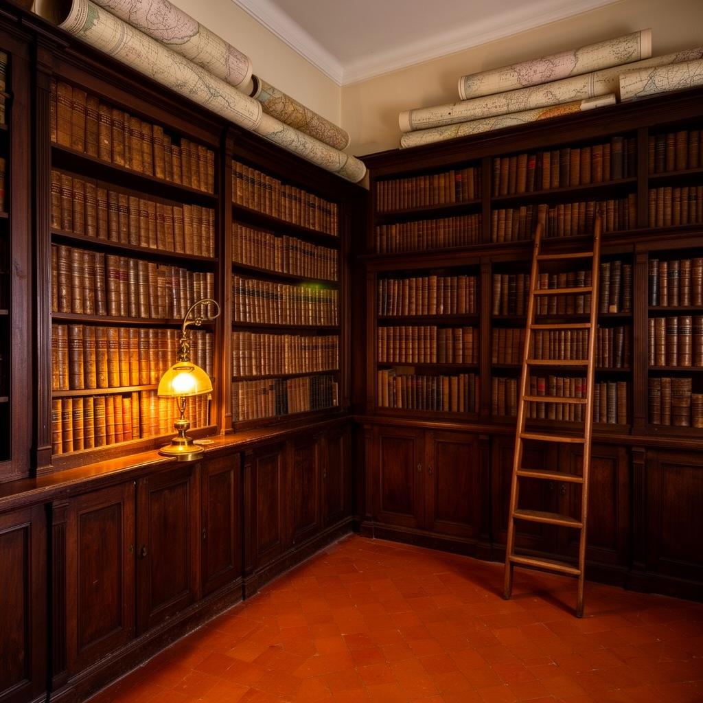 livros antigos com encadernação em pele numa biblioteca