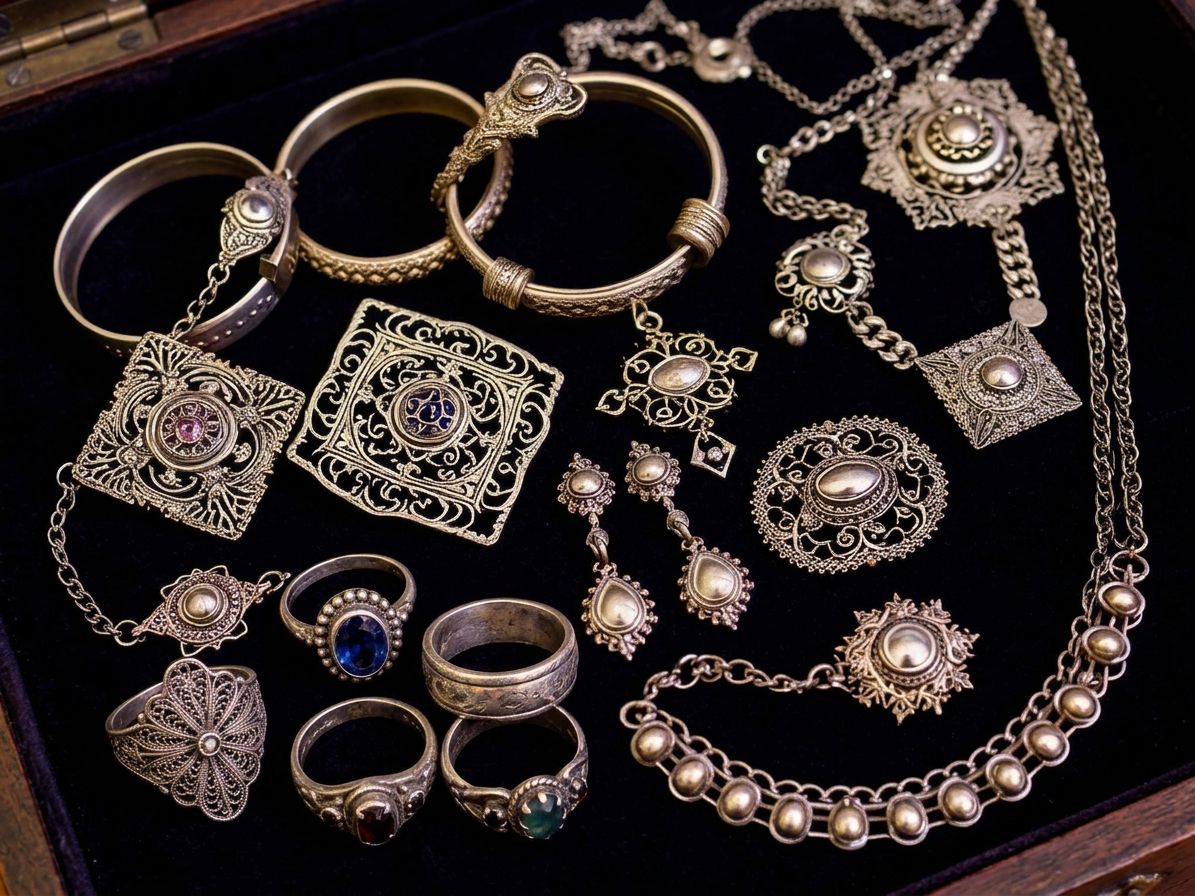 pulseiras, fios e anéis antigos em prata